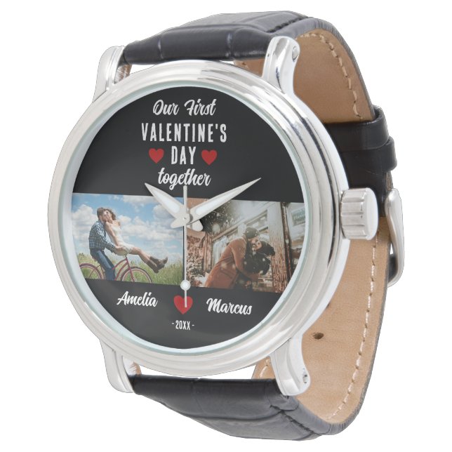Unser erster Valentinstag zusammen 2 Fotos Schwarz Armbanduhr (Schrägansicht)