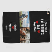 Unser erster Valentinstag zusammen 2 Fotos Schwarz Golfhandtuch (Horizontal)