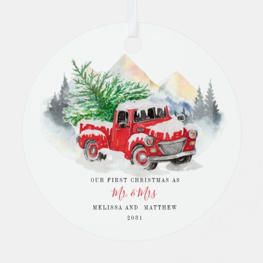 Unser erster Verheirateter Weihnachtsrottwagen Ornament Aus Metall (Rückseite)