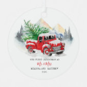 Unser erster Verheirateter Weihnachtsrottwagen Ornament Aus Metall (Vorderseite)