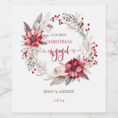 Unser erster Verlobter Weihnachtskranz Weinetikett (Einzelnes Label)