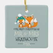 Unser erster Weihnachts-Cartoon Red Fox Personalis Keramikornament (Vorderseite)