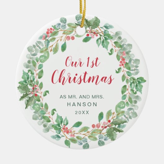 Unser erster Weihnachts-Roter Kranz neu Keramik Ornament (Vorne)