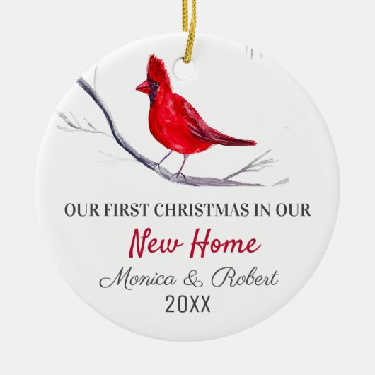 Unser erster Weihnachts-Zuhause Red Kardinal Bird Keramik Ornament (Vorne)