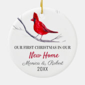 Unser erster Weihnachts-Zuhause Red Kardinal Bird Keramik Ornament (Hinten)
