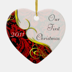 Unser erster Weihnachtsdamast Keramikornament