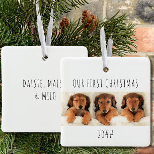 Unser erster Weihnachtshund Panorama-Foto Keramikornament