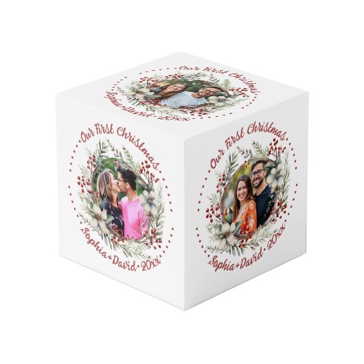 Unser erster Weihnachtskranz-Foto Würfel (Vorderseite Schrägansicht)