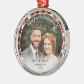 Unser erster Weihnachtsmann & Foto Brown Gingham Ornament Aus Metall (Links)