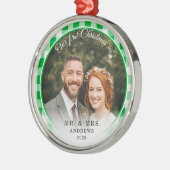 Unser erster Weihnachtsmann & Foto Green Gingham Ornament Aus Metall (Links)