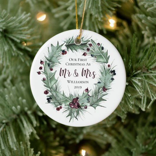 Unser Erster Weihnachtsmann & Mrs.-First Verheirat Keramik Ornament (Baum)