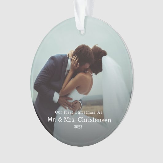 Unser Erster Weihnachtsmann & Mrs. Verheiratet Fot Ornament (Vorderseite)