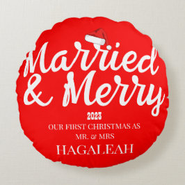 Unser erster Weihnachtsmann und Frau Newlywed fror Rundes Kissen