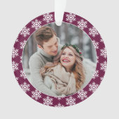 Unser erstes Burgundy-Snowflake-Foto Ornament (Vorderseite)