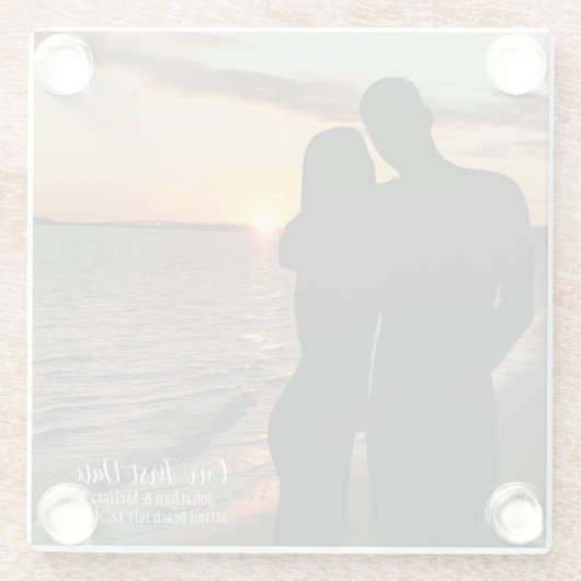 Unser erstes Datum, paarweise maßgeschneiderte Hoc Glasuntersetzer (Rückseite)