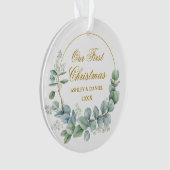 Unser erstes Eucalyptus-Weihnachten  Gold-FOTO Ornament (Vorderseite)