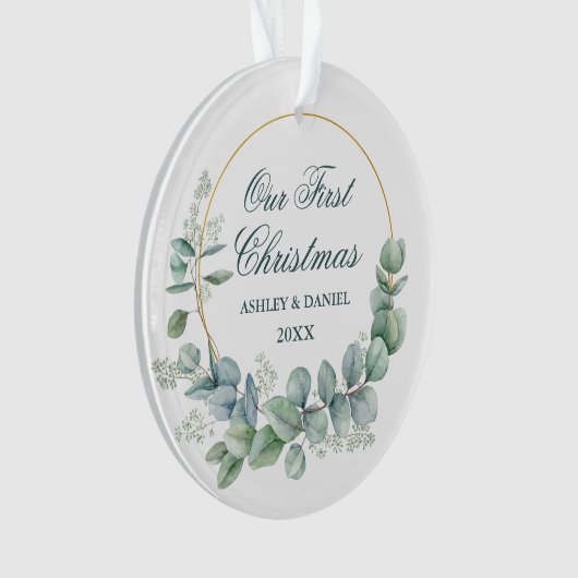 Unser erstes Eucalyptus-Weihnachten Grün Ornament (Vorderseite)