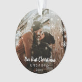 Unser erstes Foto für Verlobte Schneeflocken Ornament (Vorderseite)