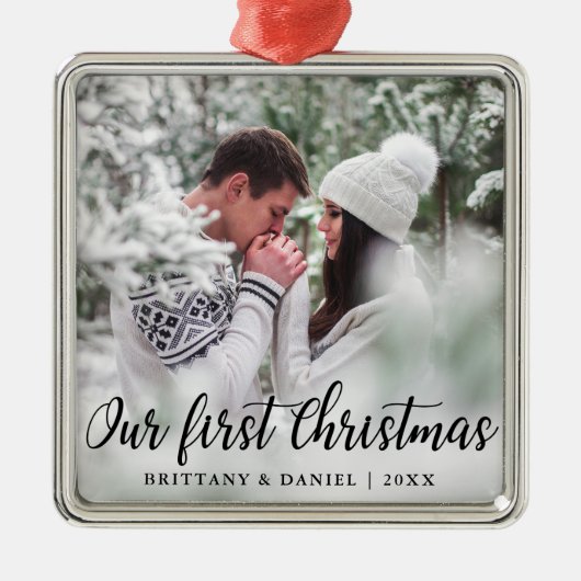 Unser erstes Foto für Weihnachten Ornament Aus Metall (Vorne)
