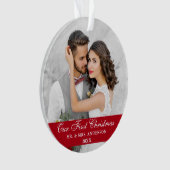Unser erstes Foto für Weihnachten Rot Ornament (Vorderseite)