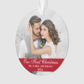 Unser erstes Foto für Weihnachten Rot Ornament (Vorderseite)