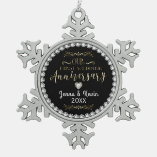 Unser erstes Hochzeitstag Schneeflocken Zinn-Ornament