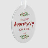 Unser erstes Jubiläum Brush Script Greenery Ornament (Vorderseite)