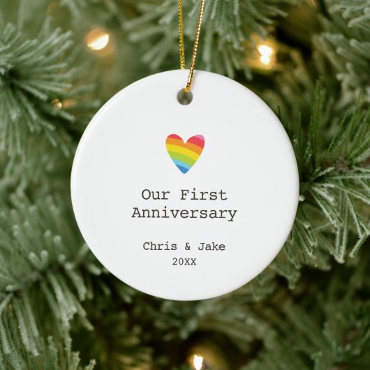 Unser erstes Jubiläum Personalisiert Gay Couple Keramik Ornament (Baum)