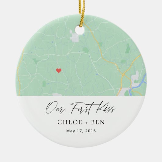 Unser erstes Kiss Personalisiert Map Keramik Ornam Keramik Ornament (Vorne)