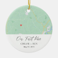 Unser erstes Kiss Personalisiert Map Keramik Ornam