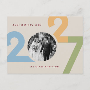 Unser erstes Neujahr 2027 Herr und Frau Benutzerde Feiertagspostkarte