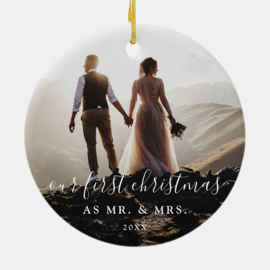 Unser erstes niedliches rustikales Skript und Foto Keramik Ornament (Hinten)