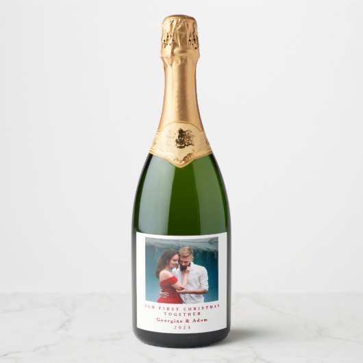 Unser erstes Personalisiertes Foto zu Weihnachten Schaumweinetikett (Vorderseite)