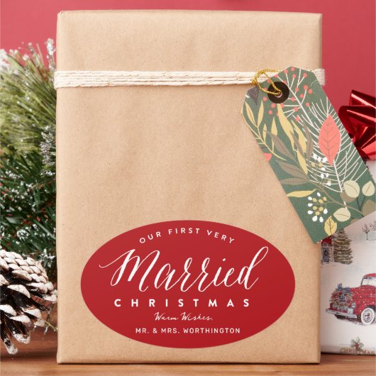 Unser erstes, sehr Verheiratetes Weihnachtsfest Ovaler Aufkleber (Feiertag)