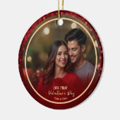 Unser erstes Valentine Foto RED Hearts Couple Keramik Ornament (Links)