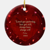 Unser erstes Valentine Foto RED Hearts Couple Keramik Ornament (Hinten)