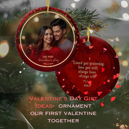 Unser erstes Valentine Foto RED Hearts Couple Keramik Ornament