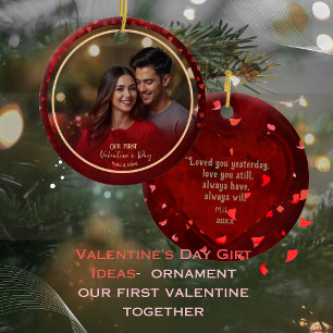 Unser erstes Valentine Foto RED Hearts Couple Keramik Ornament