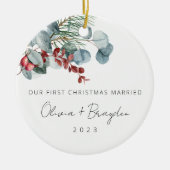 Unser erstes Verheiratetes Eukalyptus-Foto zu Weih Keramik Ornament (Vorne)