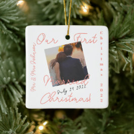 Unser erstes Verheiratetes Foto auf dem Weihnachts Keramikornament