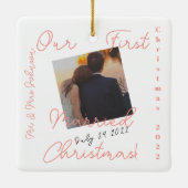 Unser erstes Verheiratetes Foto auf dem Weihnachts Keramikornament (Rückseite)
