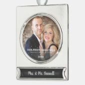 Unser erstes Verheiratetes Foto Banner-Ornament Silber (Links)