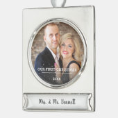Unser erstes Verheiratetes Foto Banner-Ornament Silber (Links)