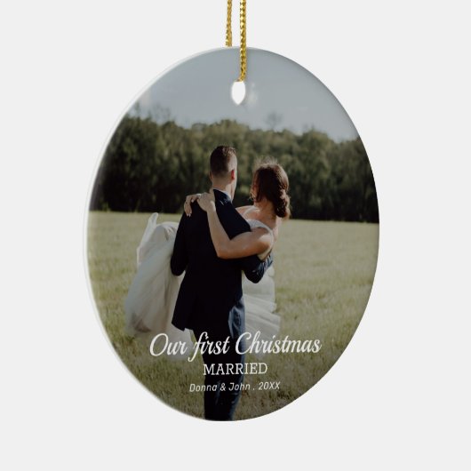 Unser erstes Verheiratetes Foto für Weihnachten Keramik Ornament (Rechts)