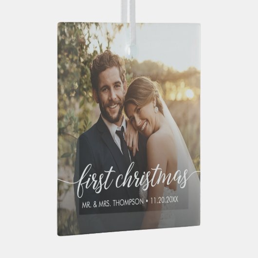Unser erstes VERHEIRATETES Foto für Weihnachten. Ornament Aus Glas (Vorderseite Rechts)