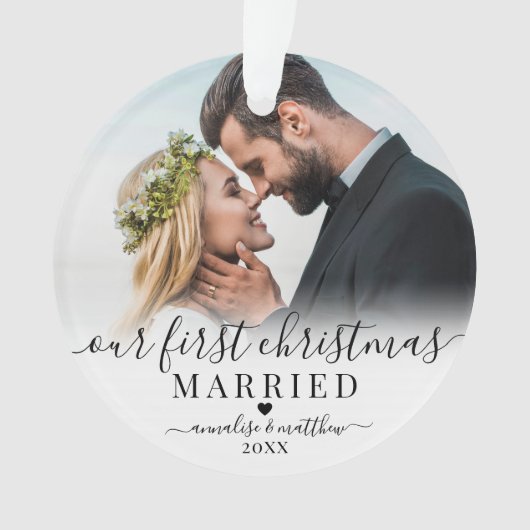 Unser erstes Verheiratetes Foto zu Weihnachten Ornament (Vorderseite)