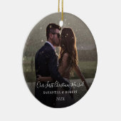 Unser erstes Verheiratetes Keepake-Foto Keramik Ornament (Rechts)