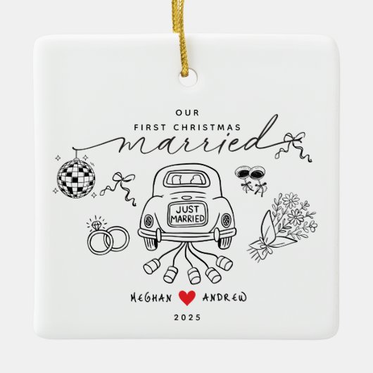 Unser erstes Verheiratetes Weihnachtsgeschenk Keramikornament (Vorderseite)