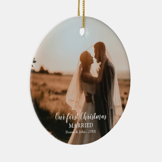 Unser erstes Verheiratetes Weihnachtsskript Elegan Keramik Ornament (Rechts)