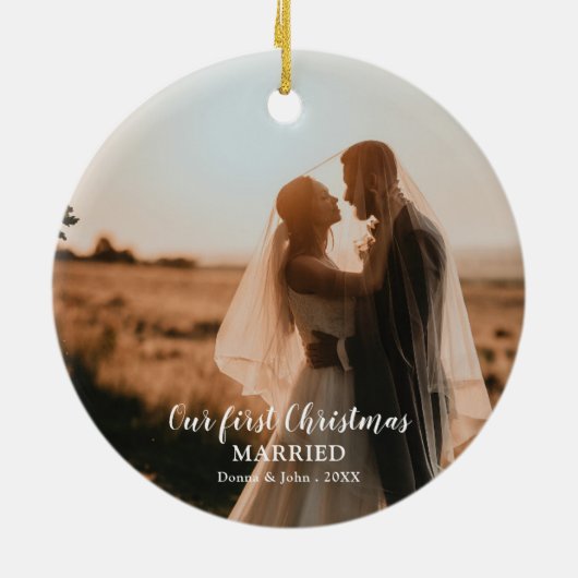 Unser erstes Verheiratetes Weihnachtsskript Elegan Keramik Ornament (Hinten)